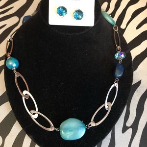 Light blue/turquoise earrings and necklace